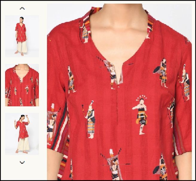 A screenshot of a shirt from the FabNu: Folkadelic collection for sale on the Fab India website. Besides this, other clothing materials bearing printed Naga motifs were also on sale. (Photo Courtesy: www.fabindia.com)